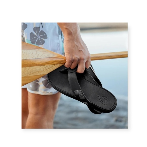 Olukai ʊ Tuahine Waterproof Leather Flip Flop Sandals ʊ Black ʊ 13 EU 46 ʊ